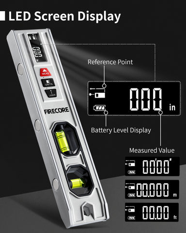 Firecore FSL201MR- 3-in-1 Laser Level with  65ft Laser Distance Measure & 32ft Laser Line & 9 Inch Torpedo Level Magnetic with Light