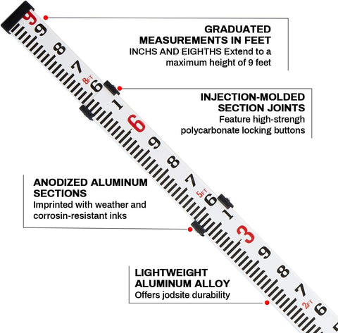 Firecore FLR300B-9-Foot Aluminum Grade Rod with Bubble Level