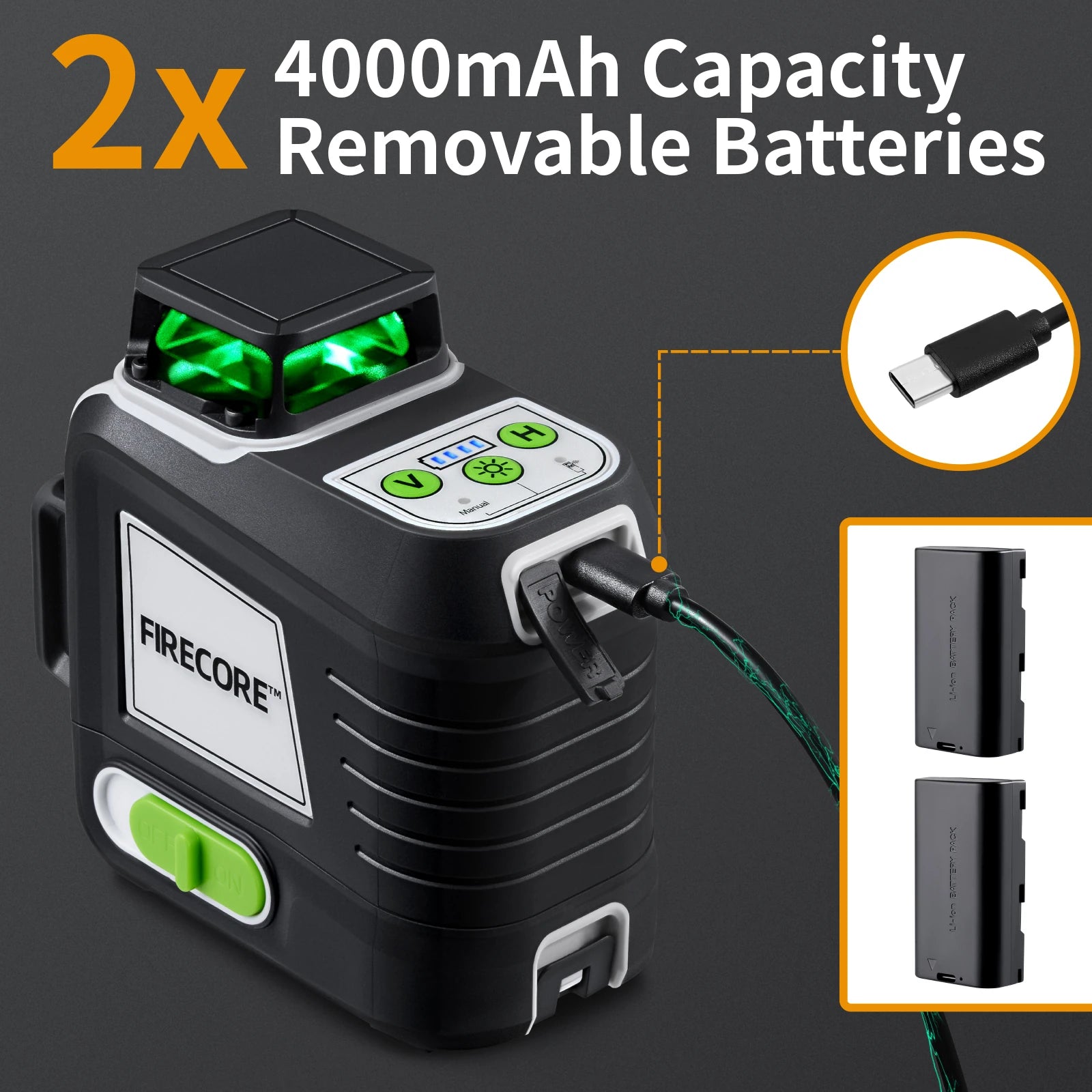 Firecore Flashlight Firecore G50- 3D Green Beam Self- Leveling Laser Level with 2 ...