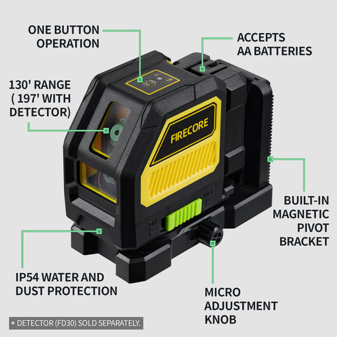 Firecore F114G- Professional Green Cross Line Laser Level