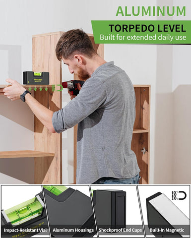 Firecore ‎	FSL112AL- 4-in-1 Small Level Set, Torpedo Level Magnetic, RV Leveling Bubble